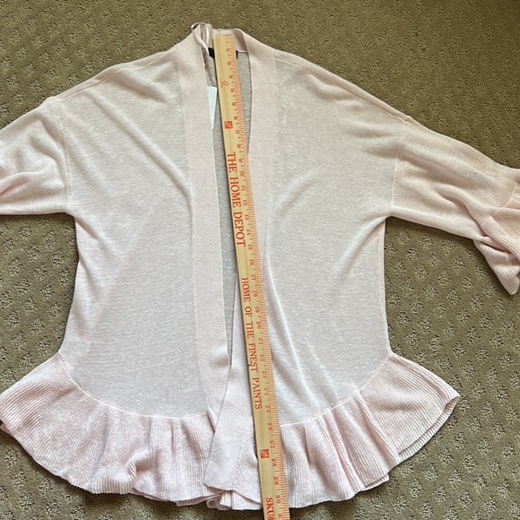 NEW Ann Taylor Pink Ruffle Open Cardigan Lightweight Linen Blend Sweater - Picture 8 of 11